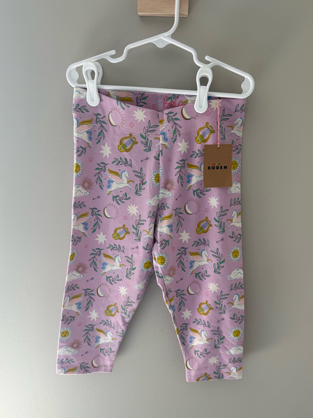 NWT Mini Boden Pink Unicorn & Celestial Print Capri Leggings Girls Size 9-10
